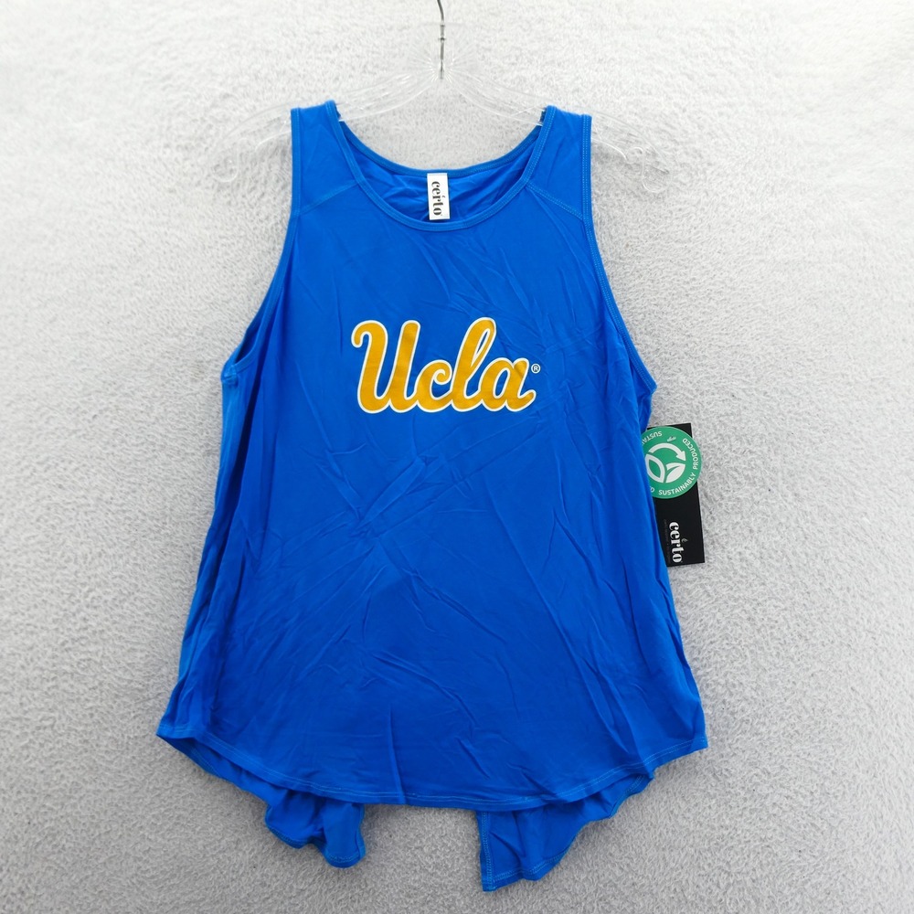 Certo Tank Top Womens Medium UCLA Bruins Blue Cross Back Split Hem Sleeveless‎